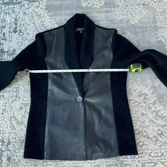 Joan of New York collection Jacket Black Merino Wool & Leather Size Med. - Picture 4 of 8